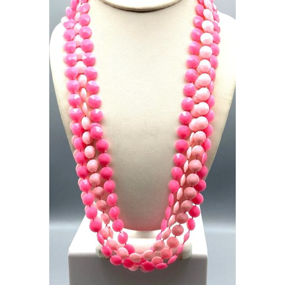 Vintage Shades of Pink Strand Necklace, Lot of 2 Early Plastic Beads, Super Long - Picture 3 of 5